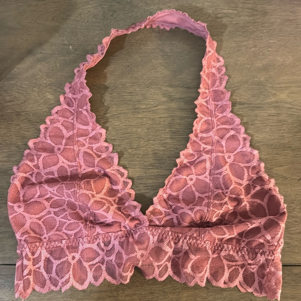 PINK Victoria’s Secret, lace flower plunge bralette size small halter